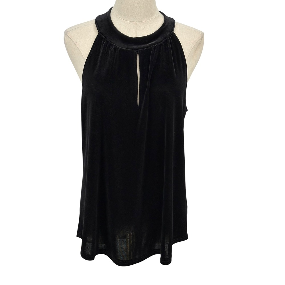 Veronica M Halter Top Black Velvet Keyhole Sleeveless M